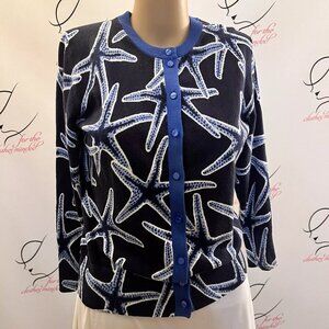 Crown & Ivy. Sz S. Beach Cruise Cotton Blend Starfish Cardigan Sweater. B87